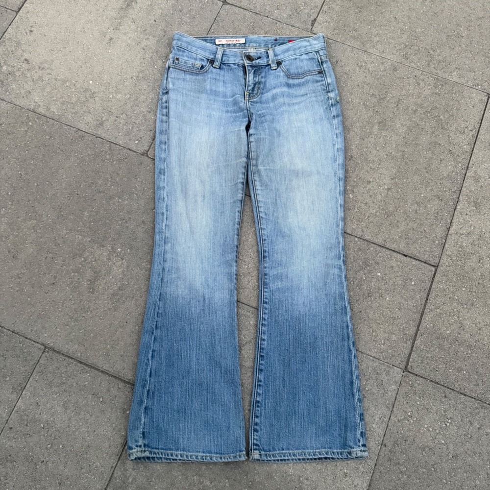 Express X2 Curvy W31 Flare Leg Jeans Light Wash Blue Size 0 Short Y2K Boho